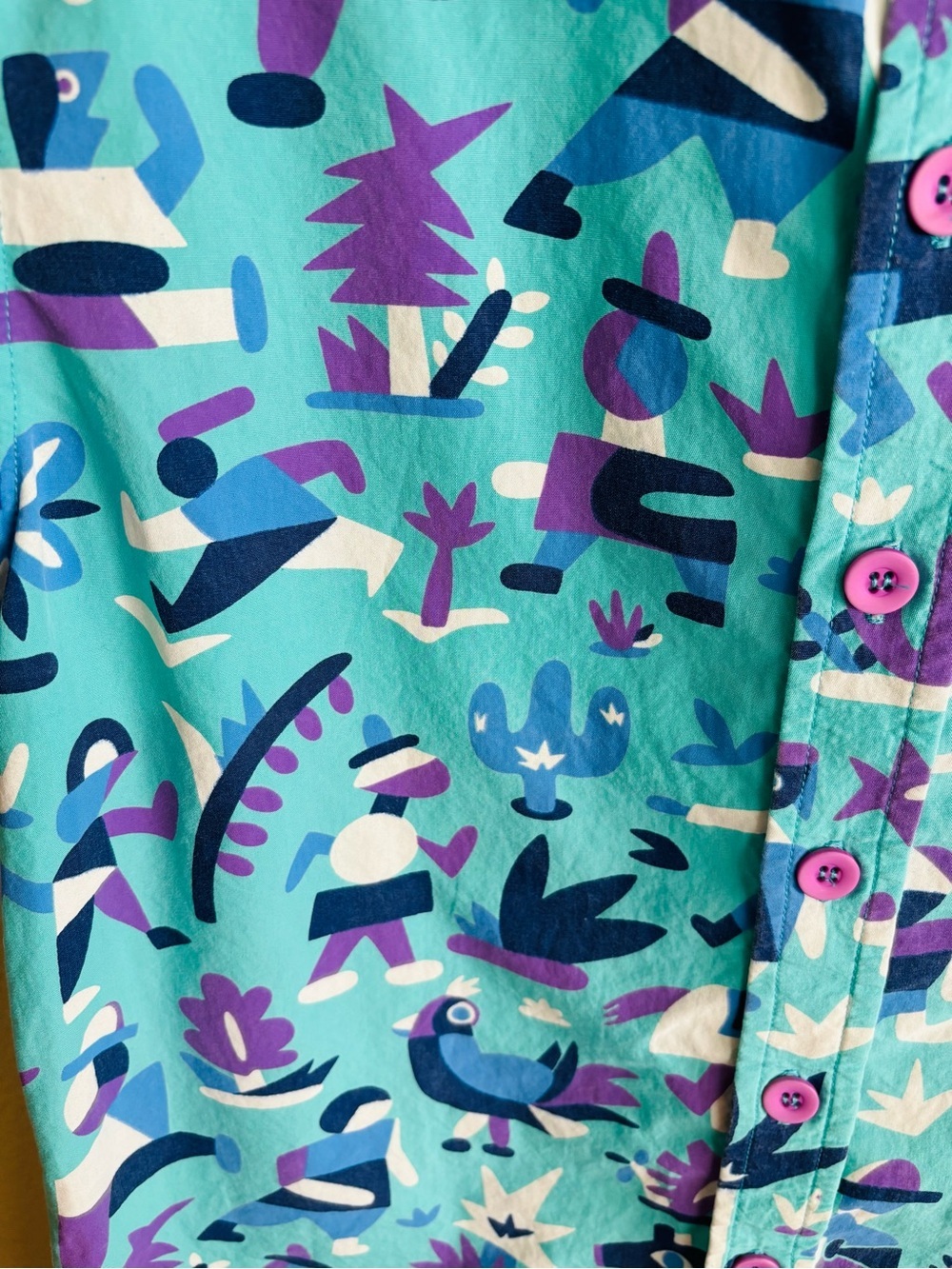 Mokuyobi Blue Short Sleeve Button Down Shirt w/Desert Figures Graphics  Size: XS - Picture 4 of 4